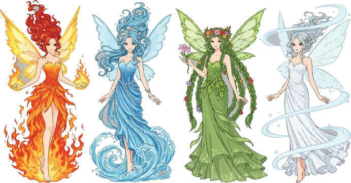 Colorful fairy characters illustration set Vector