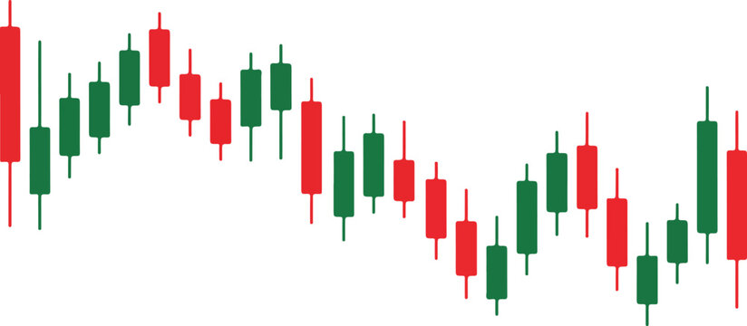 Financial stock market candlestick chart vector illustration with red and green bars showing trading exchange data and investment trends.