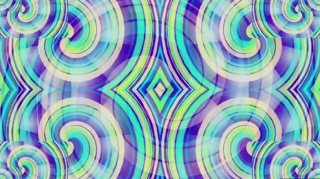A dynamic, psychedelic fractal pattern with a stunning symmetrical composition. The design is dominated by interlocking spirals or swirls, creating a hypnotic effect and fluid movement.
