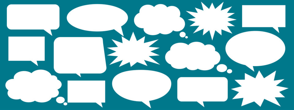 A set of chat box designs for comments on social media or comics. Vector designs of speech bubbles, text boxes, and conversation chat columns in comics.	