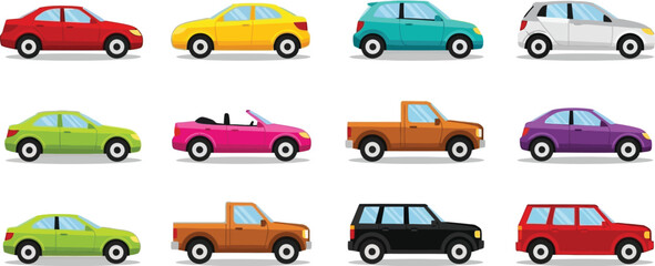 Naklejka premium Colorful set of twelve stylish mini cars Vector