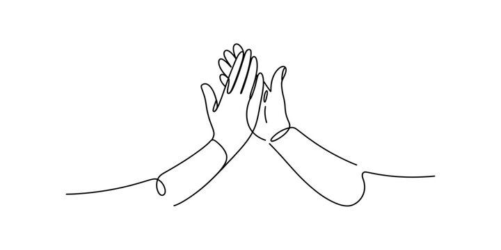 Two hands giving a high five in a simple continuous line drawing style Vector, illustration