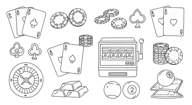 Casino Gambling Icons Collection Vector Illustration.