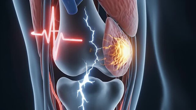 Detailed 3D CGI Visualization of Musculoskeletal Anatomy Highlighting Vascular and Neurological Elements in the Knee Region