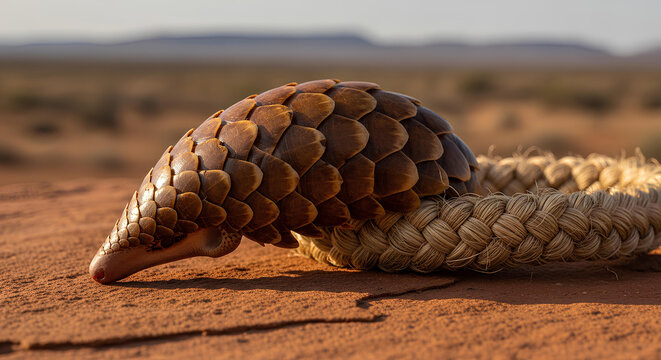 Pangolin Scale Armor and Sisal Fan on Namibian Desert Clay