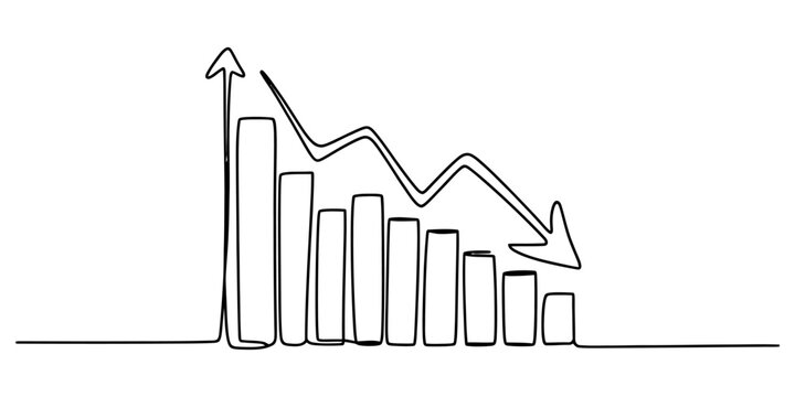 Simple line drawing of a bar chart showing a downward trend with an arrow indicating decrease