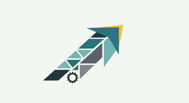 Geometric shapes with gear symbol.