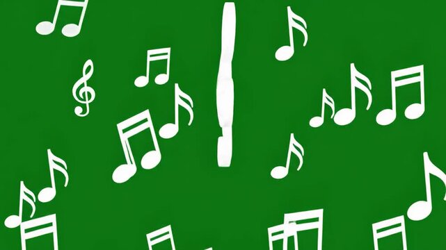 A creative and simple design featuring white music notes on a green background, evoking a sense of harmony and serenity.