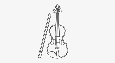 Fototapeta premium Violin and Bow Line Art Illustration.