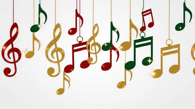 A festive background featuring colorful musical notes and Christmas ornaments, evoking a sense of joy and celebration.