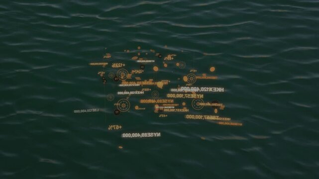 Small amber cluster appearing at center HUD markers growing pulsing organizing visualizing sea data