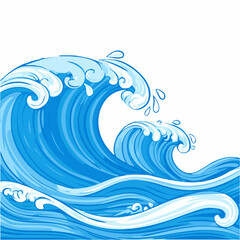 Fototapeta premium Ocean Waves Illustration: Dynamic Blue Water Swirls and Spray, Flat Design Graphic
