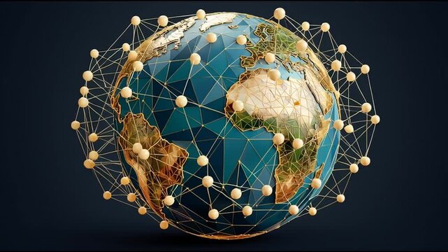 abstract business connection of line from nail node to node on world map background Innovation network points Earth's surface	