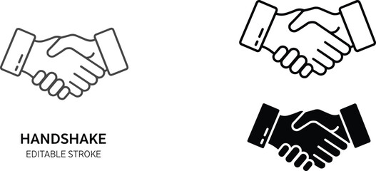 Professional Handshake Icon Set with Editable Stroke for Business Agreement Partnership and Success Cooperation in Minimalist Line Art Style © Art by Chandon