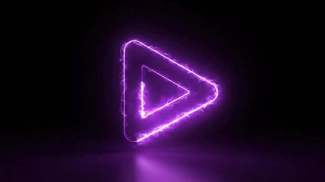 A glowing purple play button on a dark background, symbolizing media, entertainment, and technology.