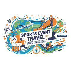 Obraz premium Dynamic illustration: Sports Event Travel with diverse sports activities, featuring a globe
