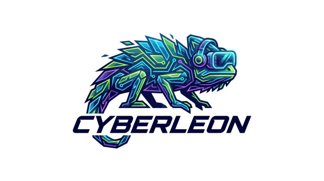 Digital chameleon with vr headset logo technology cyber future and design element