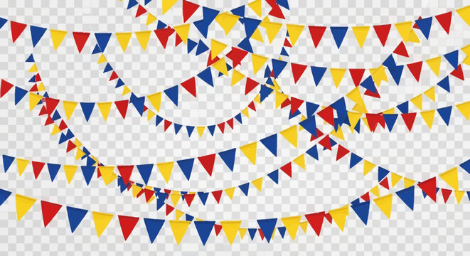 Colorful triangular pennant banner decorations.