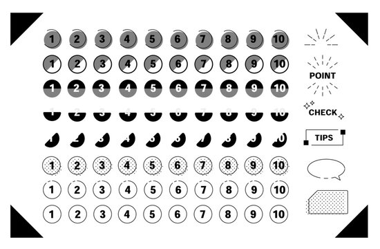 Black and white number icon label set