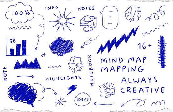 blue pen scribble and doodle collection with various shapes and arrows on white background high quality professional detailed modern elegant stylish clean crisp vibrant colorful digital