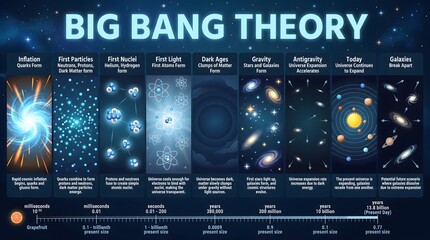 Fototapeta premium Detailed Illustrated Big Bang Theory Timeline of Universe Evolution Stages