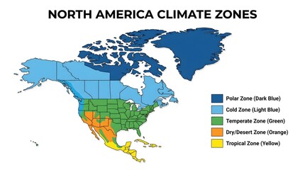 Fototapeta premium Detailed Flat North America Climate Zone Diagram Geography Chart