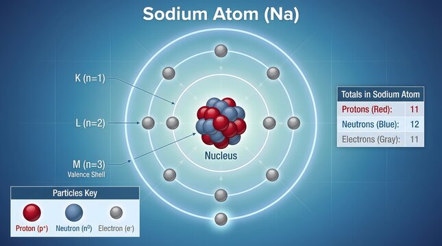 Detailed Colorful Sodium Atom Structure Diagram for Educational Purpose