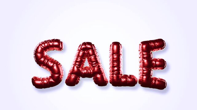 SALE 3D inflated balloon text floating on white background, 4K animation
