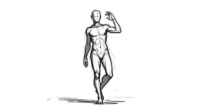 A dynamic sketch of a human figure in motion, capturing athletic pose with flowing lines and shaded details