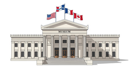 Fototapeta premium Grand Museum Building with International Flags on Rooftop