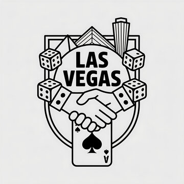 Monochrome Las Vegas Casino Adventure: Retro Poker, Dice & Spade Card for Tourism, Skyline Landmarks, and Urban Nightlife Fun