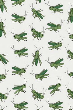 Whimsical Grasshopper Pattern: Playful Green Vector Illustration for Eco-Friendly Decor and Vintage-Inspired Bug Lovers