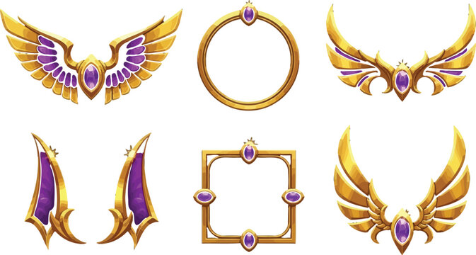 Fantasy golden and purple winged armor designs Vector