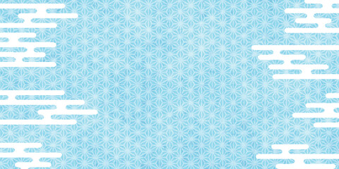 Fototapeta na wymiar Light Blue Japanese Style Background with Traditional Cloud Motifs
