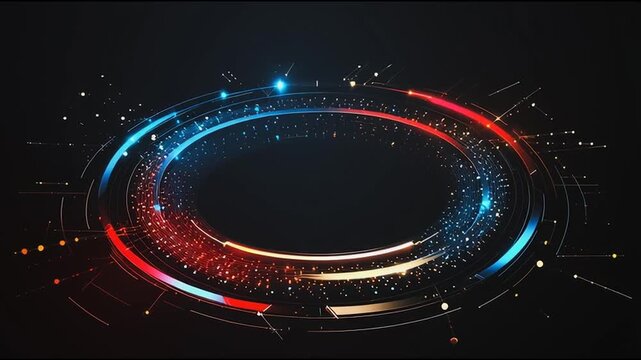 Abstract black background with Colorful circle lines. Digital future technology . Abstract business connection of lines from nodes innovation of communication in the network.