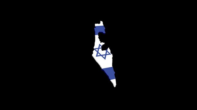 Israel Geographic Map Animation Filled with National Flag, Alpha Channel Included