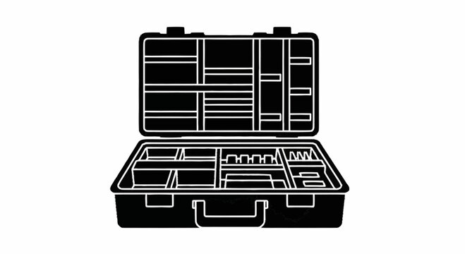 Black toolbox with organized compartments.
