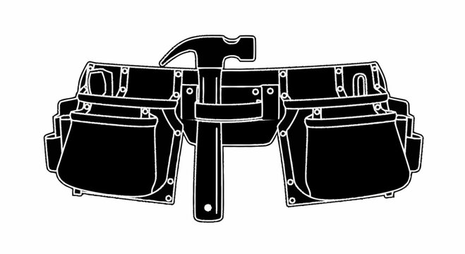 Black tool belt with hammer.
