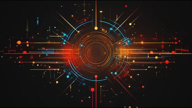 Abstract black background with Colorful circle lines. Digital future technology . Abstract business connection of lines from nodes innovation of communication in the network.