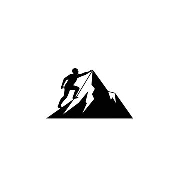 Man climbing mountain peak silhouette.