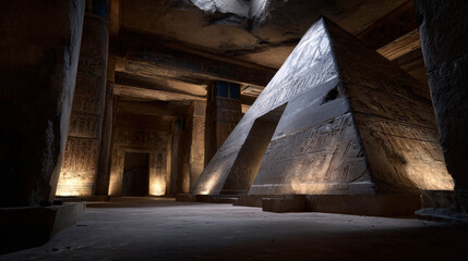 Fototapeta premium Ancient Architecture: Illuminating the Interior of a Stone Pyramid, a Captivating Sight