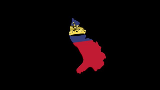 Liechtenstein Geographic Map Animation Filled with National Flag, Alpha Channel Included