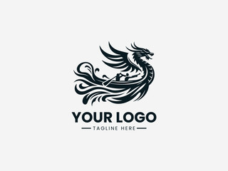 Obraz premium Winged Dragon Boat black vector logo design