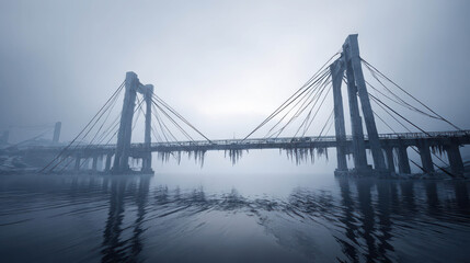 Obraz premium A stunning image of a bridge, perfectly reflecting in the water, under a gloomy sky 