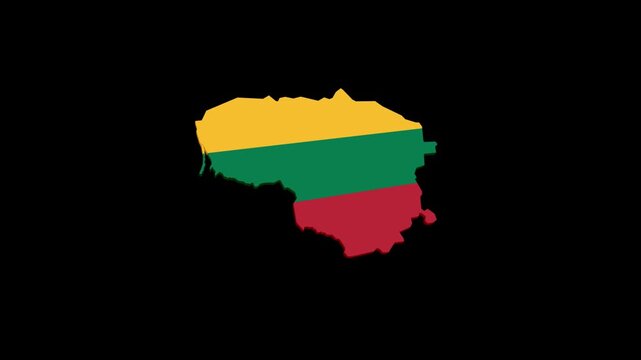 Lithuania Geographic Map Animation Filled with National Flag, Alpha Channel Included