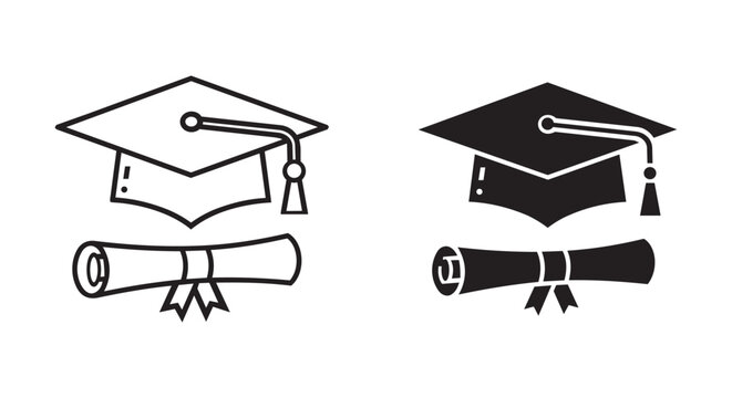 Graduation caps and diploma icons
