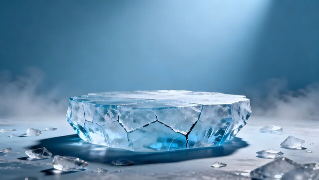Ice Crystal Podium in Misty Blue Environment