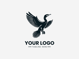 Fototapeta premium Cormorant black vector logo white background