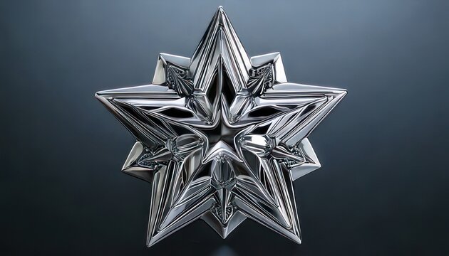 Abstract Silver Star Sculpture with Intricate Geometric Design and Reflections.