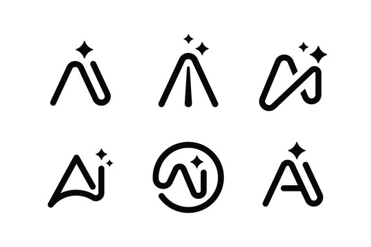 AI Letter A Sparkle Logo Bundle - Minimalist Tech Icon Set